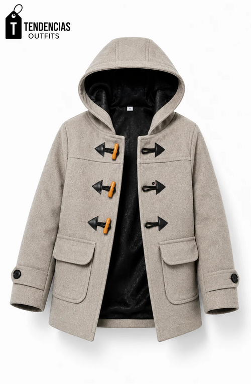 Abrigo duffle de paño con capucha