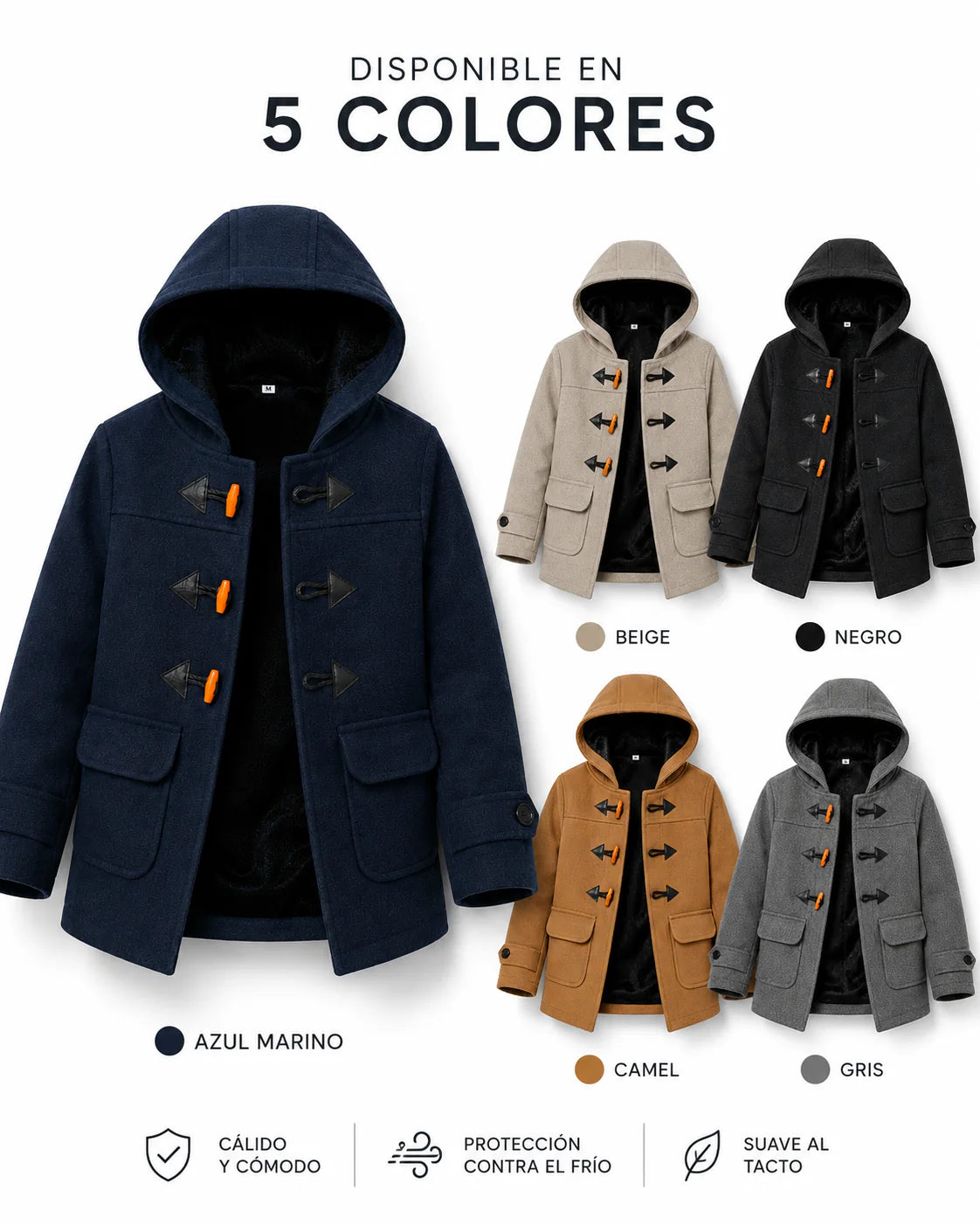 Abrigo duffle de paño con capucha