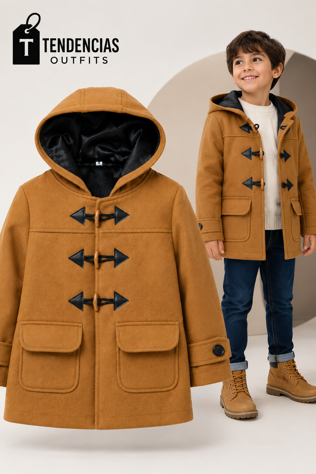 Abrigo Paño Camel con Capucha