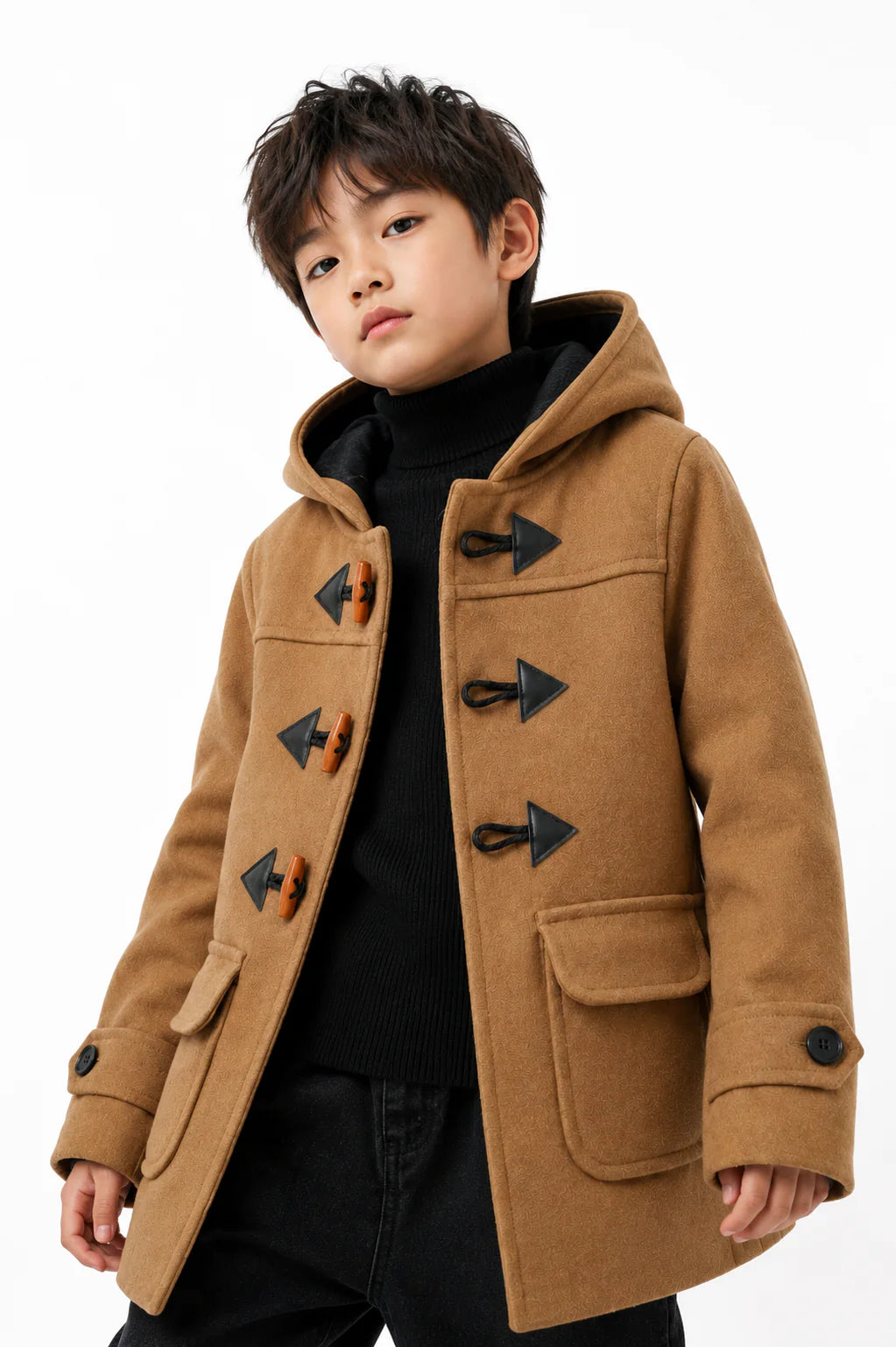 Abrigo duffle de paño con capucha