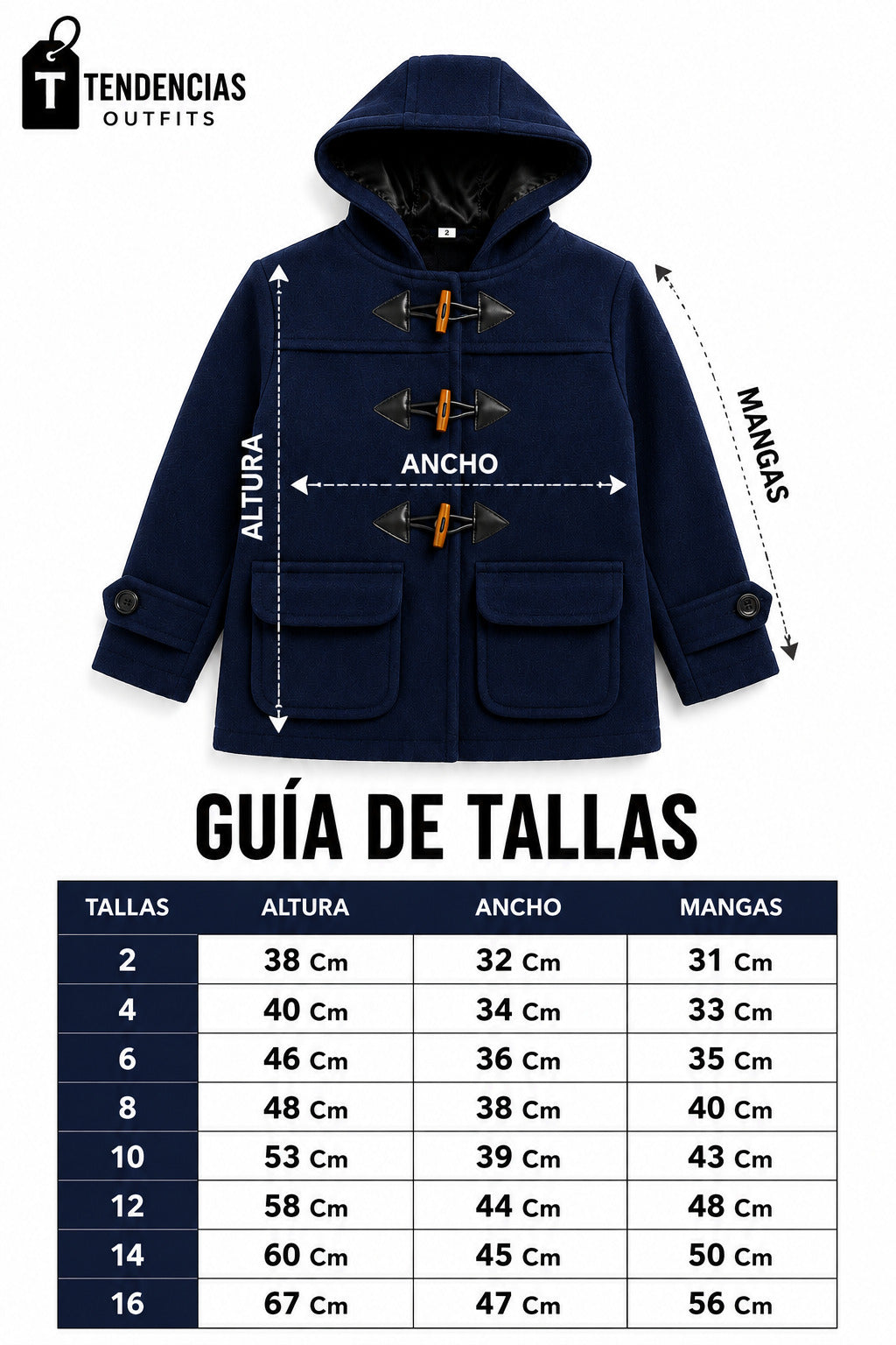 Abrigo Paño Azul Marino con Capucha