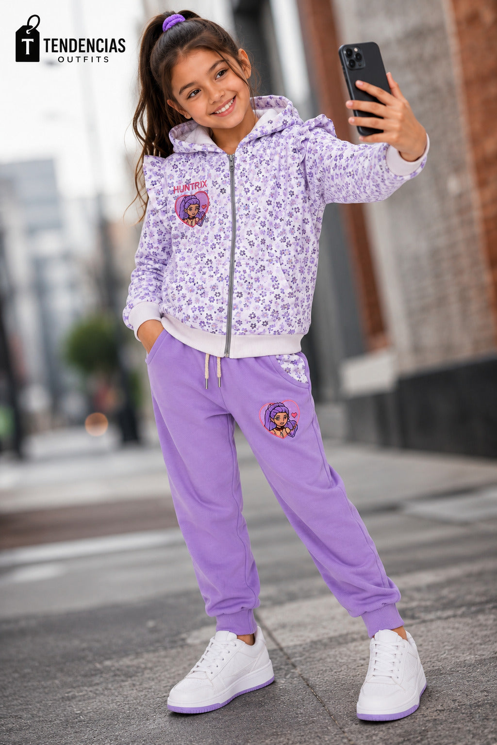 Conjunto Buzo Huntrx Floral Lila