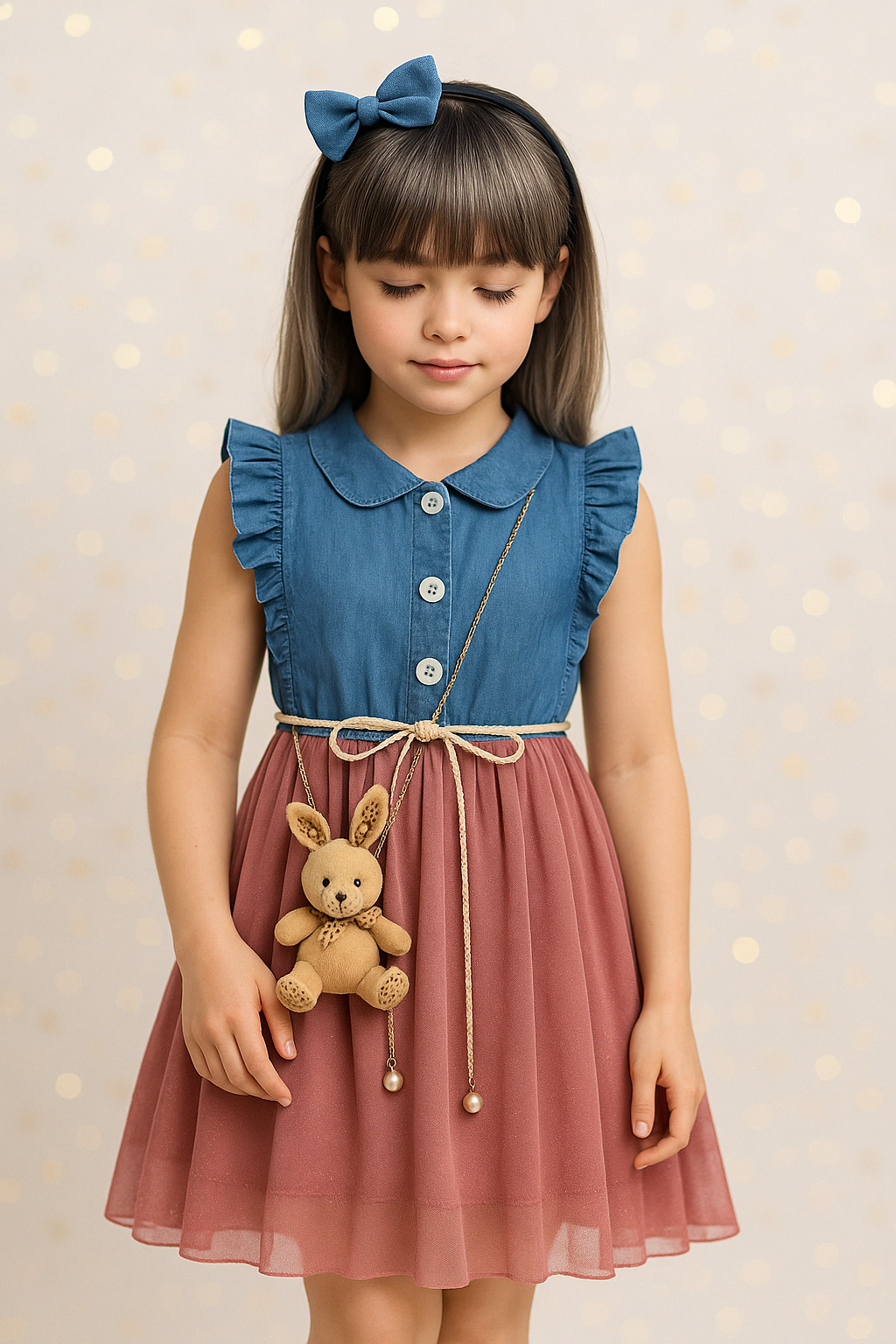 Vestido en jeans tul osito para niña (PRONTO)