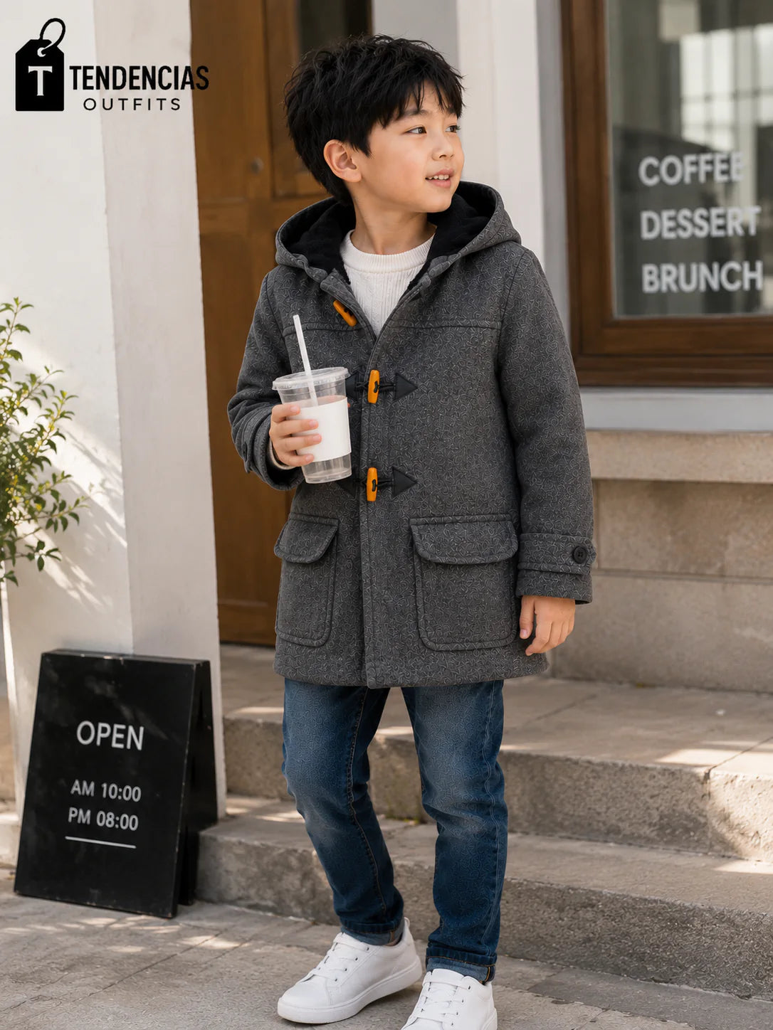 Abrigo duffle de paño con capucha