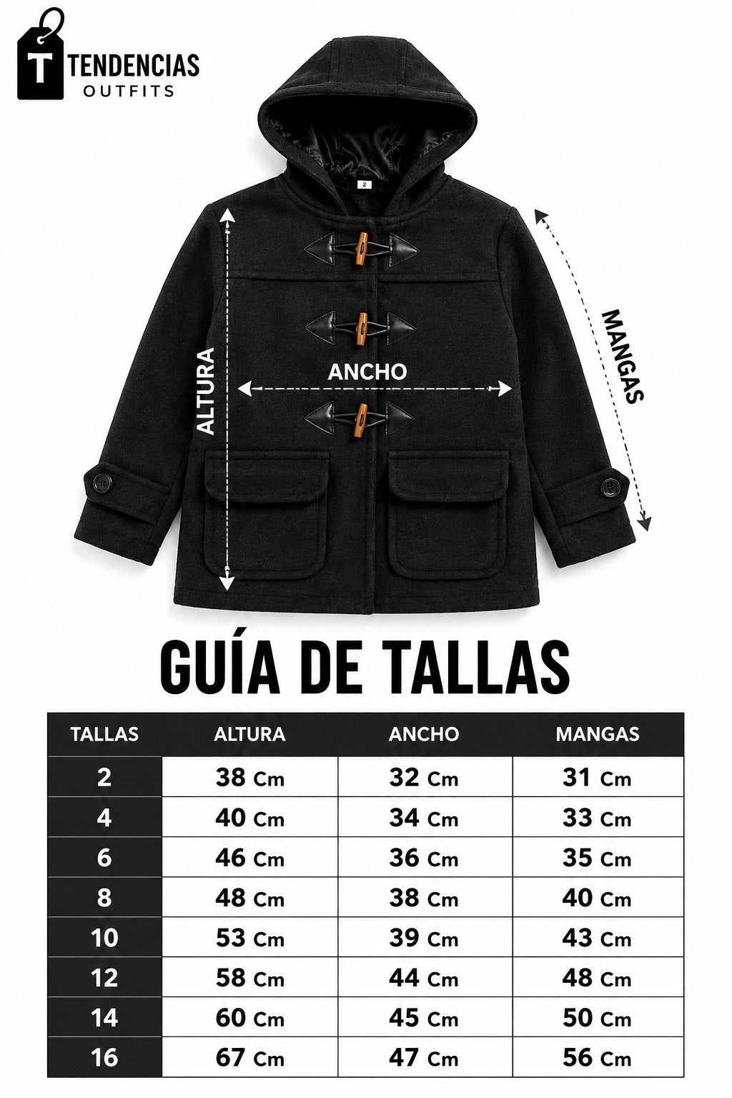 Abrigo Paño Negro con Capucha