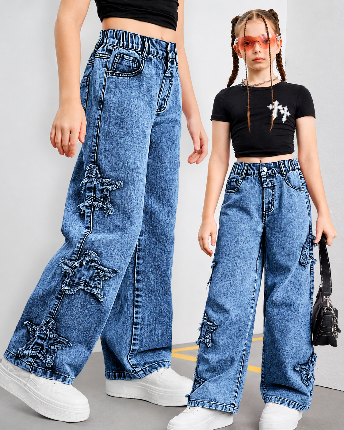 Pantalon jeans estrella palazo niña (PRONTO)